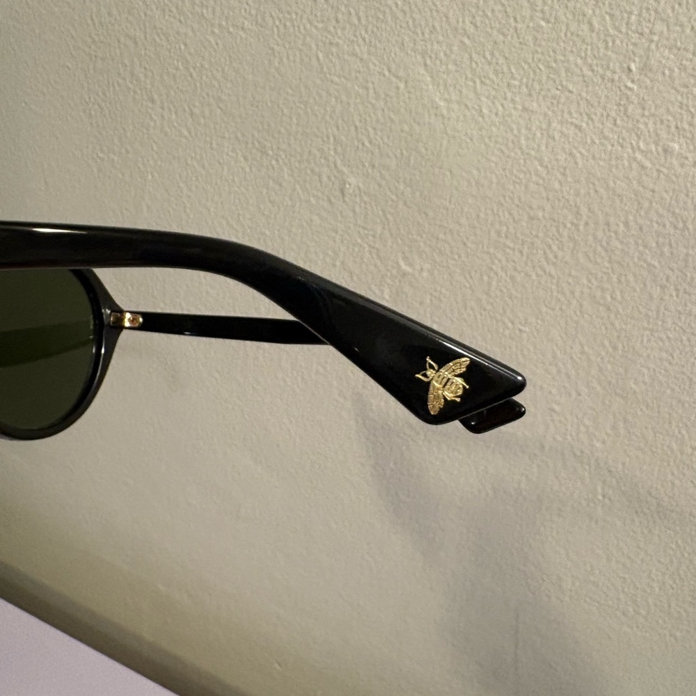 GUCCI Black Oversized Round Sunglasses GG0023S GG/0023/S 002 Havana / Gold 55mm - Picture 3 of 3
